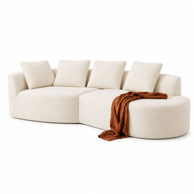 Oversized Vacuum Compressed Curved Sectional Sofa, 116" Cream Pearl Upholstery L-Shaped Cloud Couch with Reversible Chaise, Tool-Free Assembly, 880 LBS Capacity