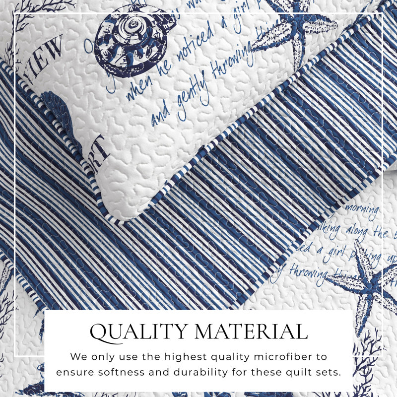 Catalina Twin Reversible Navy Blue Microfiber Quilt Set