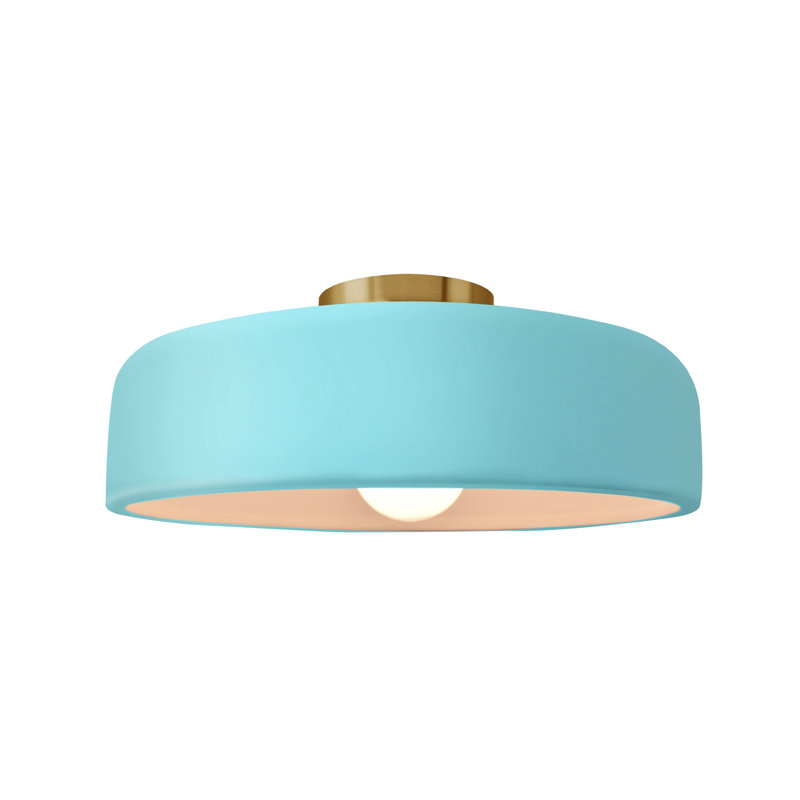 Plafonnier semi-encastré Radiance, Reflet de piscine, Laiton brossé, H 6 po x l 13 po x P 13 po