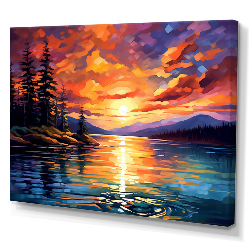Coucher de soleil avec des reflets colorés IV - art côtier coucher de soleil sur toile, Toile tendue