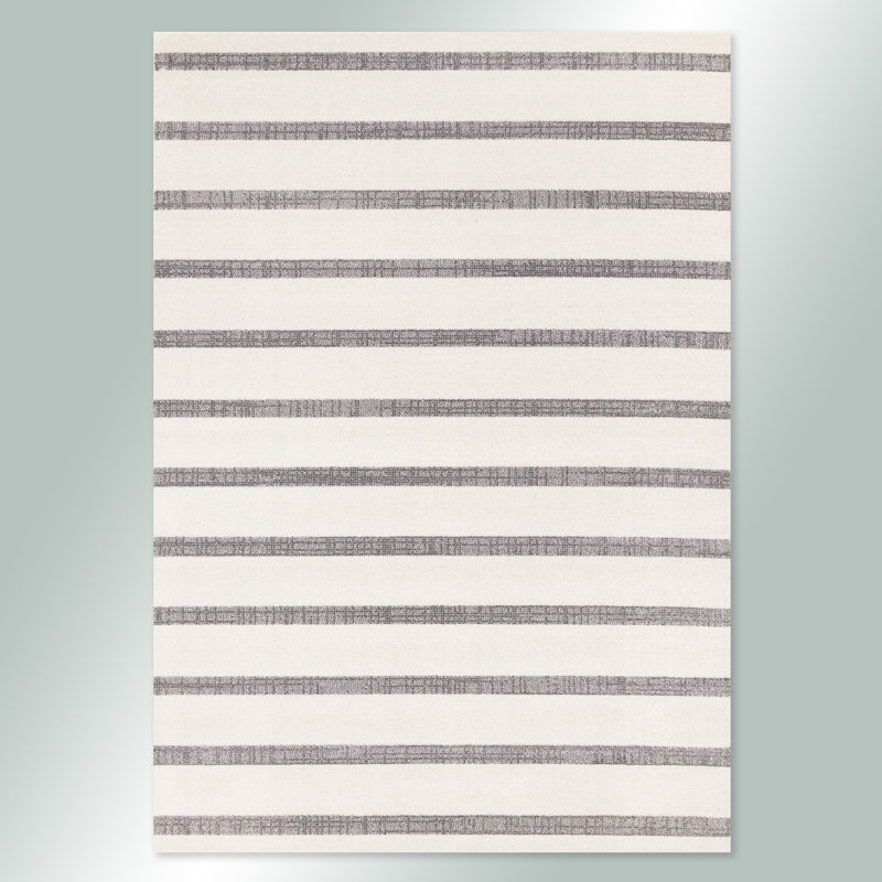 Tapis beige / crème en polypropylène tissé à la machine Wum, Rectangle 6 pi 7 po x 9 pi 10 po, Gris / Blanc