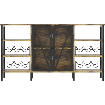Armoire à vin de campagne 55 pouces avec lumières DEL, armoire à vin rustique avec support à vin et porte-verre, bar à café industriel avec cadre en métal, pour le salon