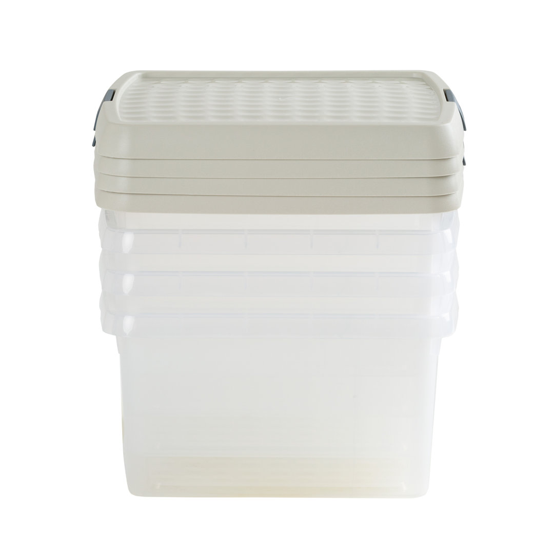 Wham Clip 9L Square Plastic Storage Boxes with Secure Clip Lock Lids. L:29 x W:29 x H:15.5cm
