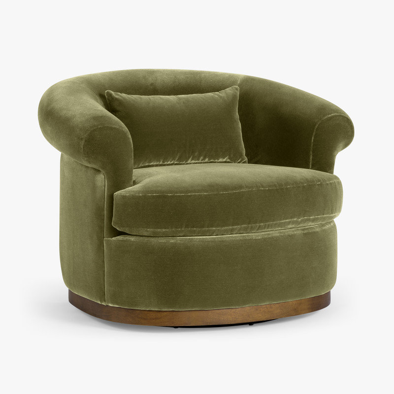 Fauteuil pivotant avec accoudoirs roulés Gracie English, Mélange de polyester vert