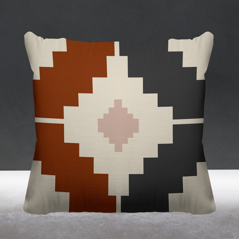 Coussin intérieur / extérieur Kele Southwestern, L 15 po x H 15 po, Orange brûlé