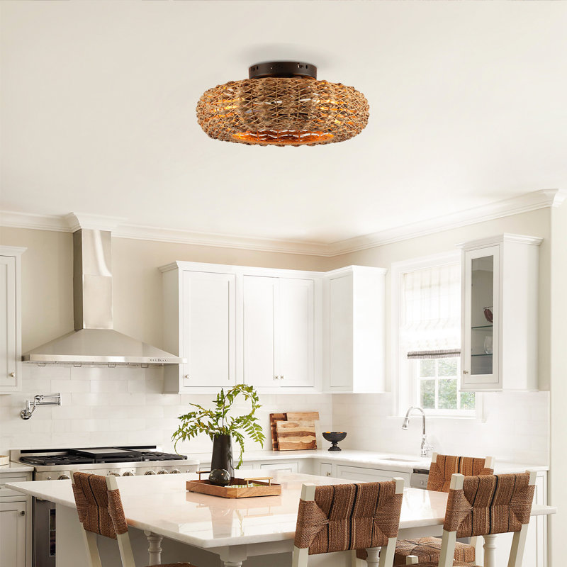 Ventilateur de plafond en bambou 19,6 "avec télécommande, 6 vitesses, ventilateur de plafond réversible à moteur à courant continu pour le salon, la chambre à coucher - AMPOULES NON INCLUSES