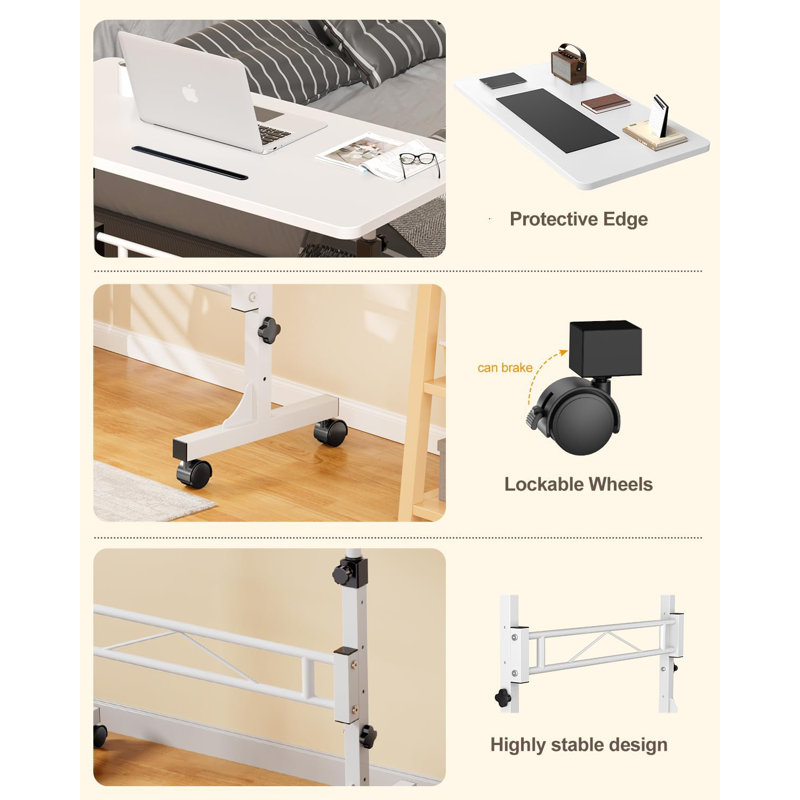 Small Standing Desk Adjustable Height, Mobile Stand Up Desk With Wheels, 32 Inch Portable Rolling Desks For Walking Pad Treadmill White