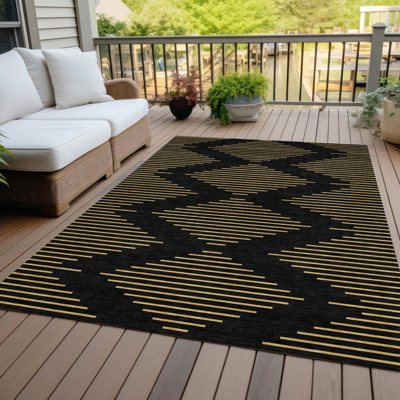 Norelia Black Washable Indoor-Outdoor Rug - , 8' x 10'