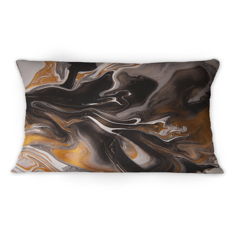 Coussin décoratif orange et noir Marble Waves II 12 po x 20 po