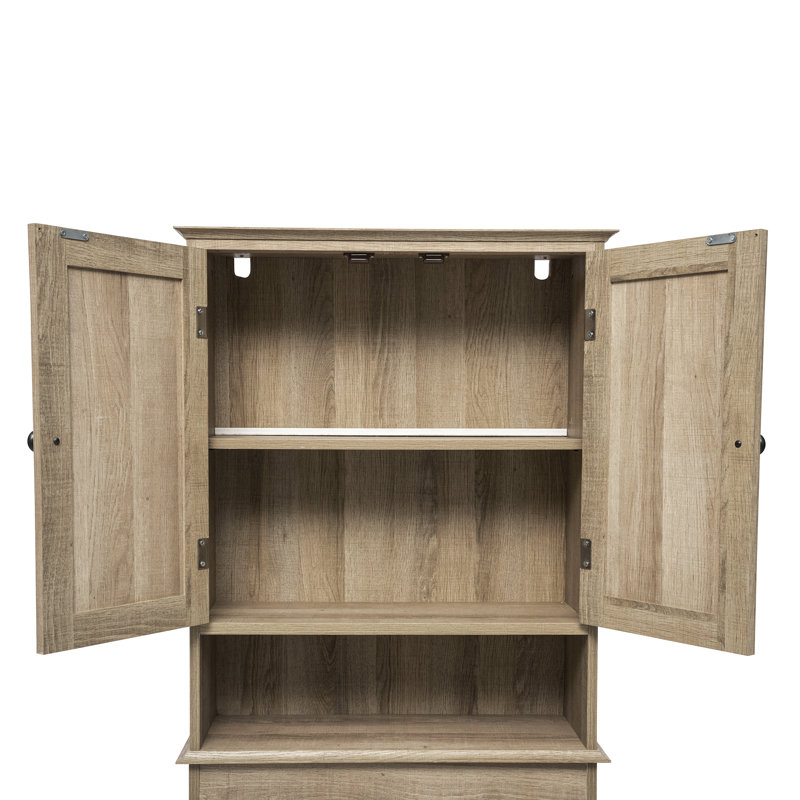 Rustic Brown Engineered Wood Over-the-Toilet Storage Cabinet with Adjustable Shelves