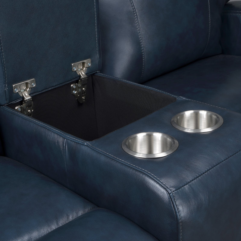 Causeuse inclinable en cuir véritable Ruddie, Cuir véritable bleu marine