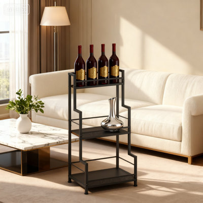 Armoire à vin à 3 niveaux avec étagère pour bouteilles de vin, étagère de rangement pour bouteilles de vin autoportante avec étagère pour bar à domicile, whisky et spiritueux avec protection pour clôture