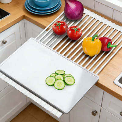 Égouttoir à vaisselle au-dessus de l'évier, tapis de séchage pliable en silicone avec conception résistante à la chaleur et antidérapante, égouttoir de cuisine multi-usage et sous-plat pour vaisselle, batterie de cuisine et légumes