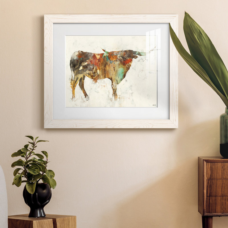 Armela Long Horn - peinture encadrée, H 24 po x l 18 po x P 1,5 po, Papier encadré blanc