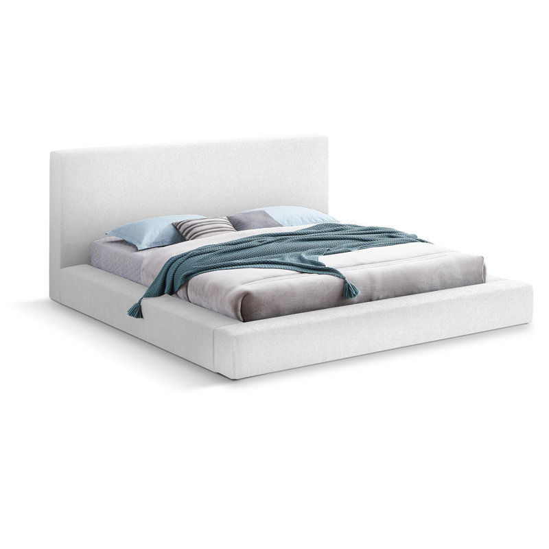 Issaias Upholstered Panel Storage Bed, Queen, White Boucle Fabric