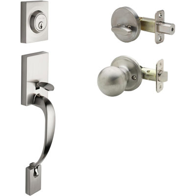 Fashion Handle With Knob And Deadbolt Universal/Reversible Entry Set