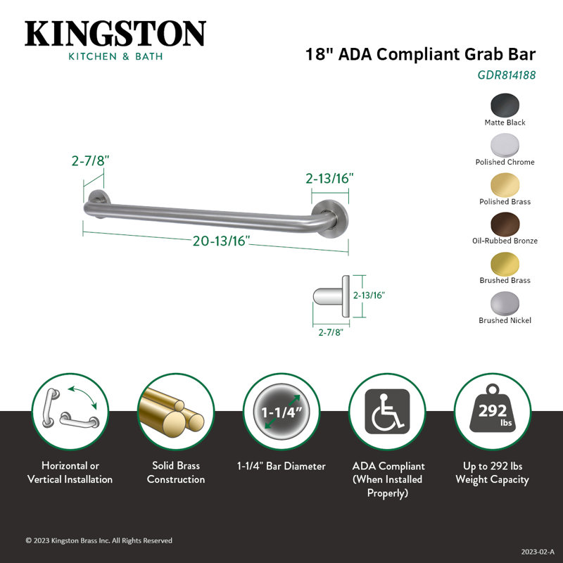 Barre d'appui extensible 1-1 / 4 po Kingston, Nickel brossé, l 20,75 po