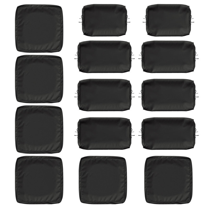 14-Piece Outdoor 4'' Cushion Cover Set, Only Covers, Black