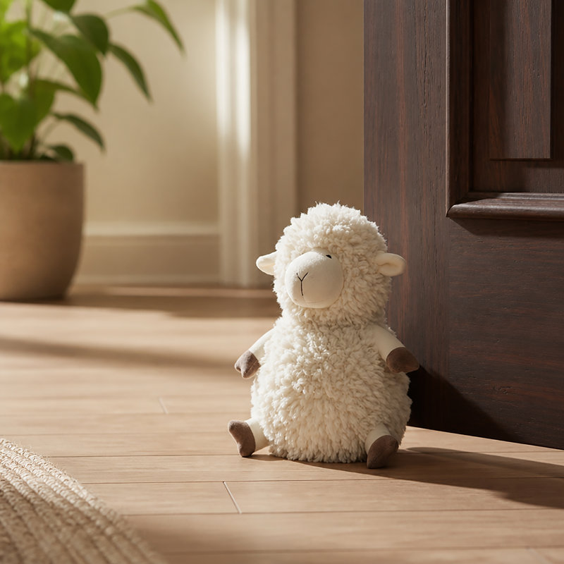 Decorative Sheep Door Stopper, 2.3 lb Weighted, Ecru