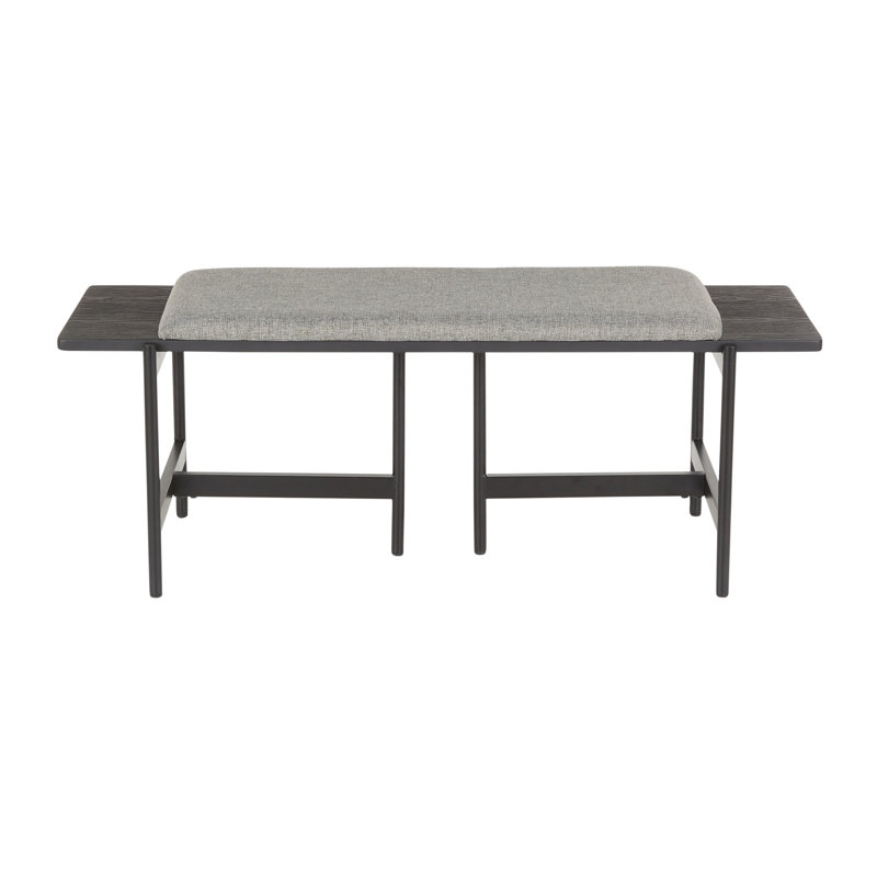Chloe Contemporary 47.5" Grey Fabric and Black Metal Bench