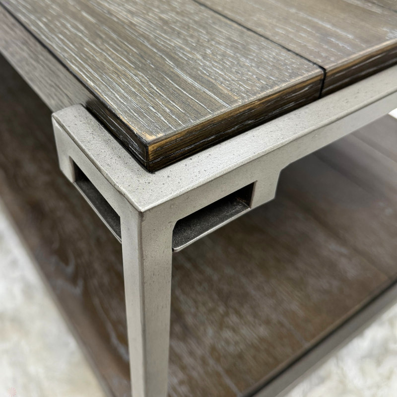 Ensemble de 3 tables basses et 2 tables de chevet avec cadre en métal et graphite vieilli