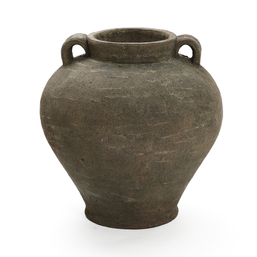 Rustic Brown Terracotta Cauldron 14.6-Inch Tall Vase LuxenHome