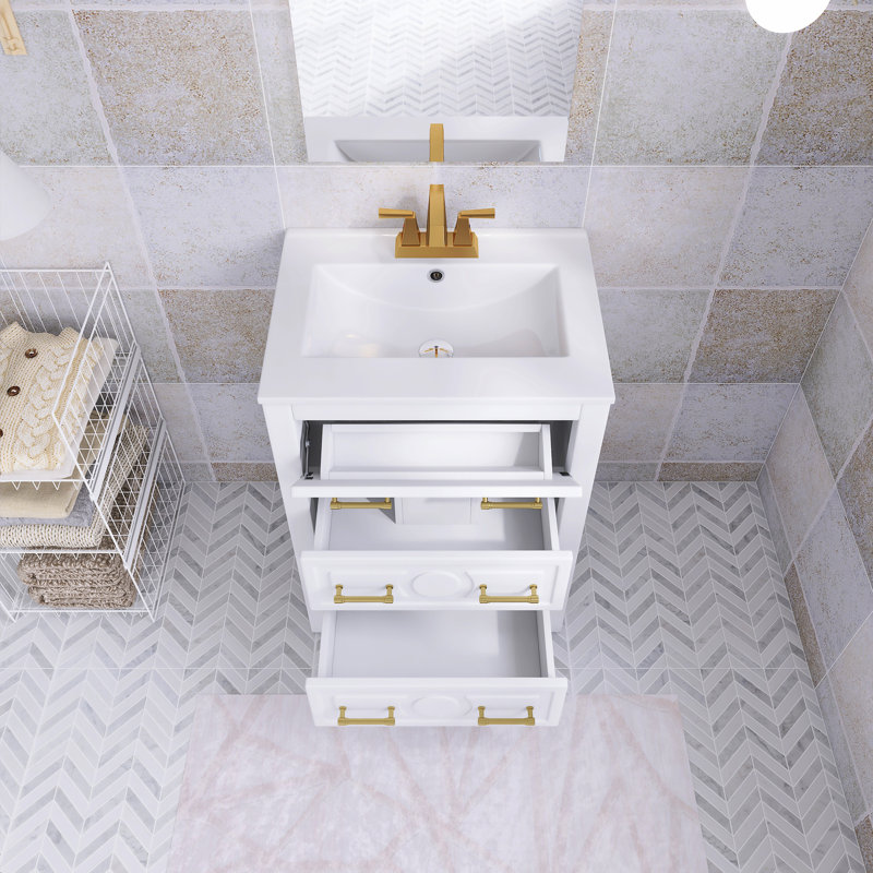 Ensemble de meuble-lavabo autoportant 24 po avec comptoir en céramique 24 po, Blanc, 24"
