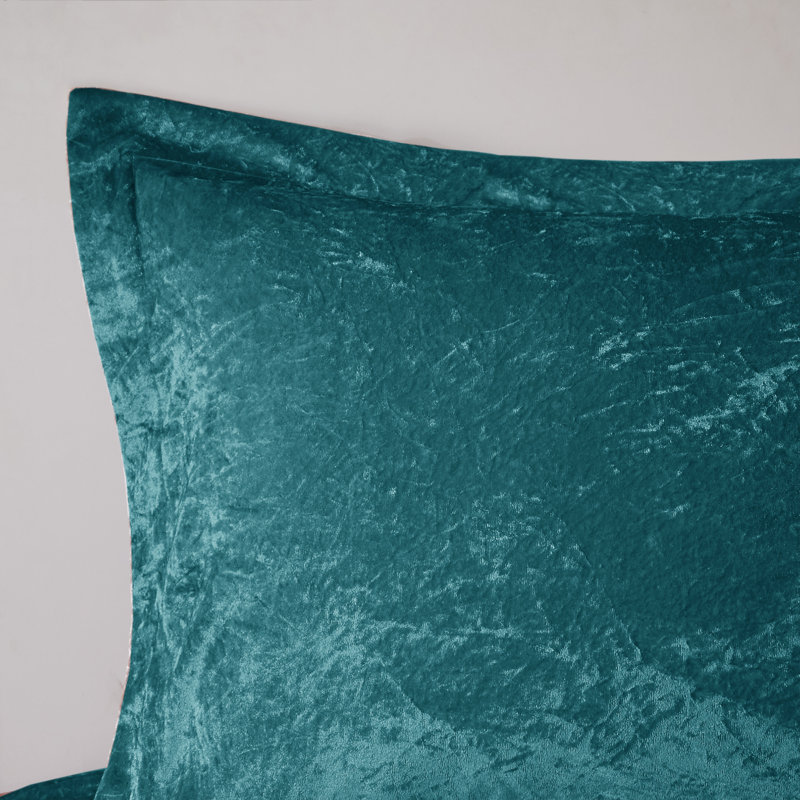 Teal Crushed Velvet Quilted Full/Queen Duvet Set