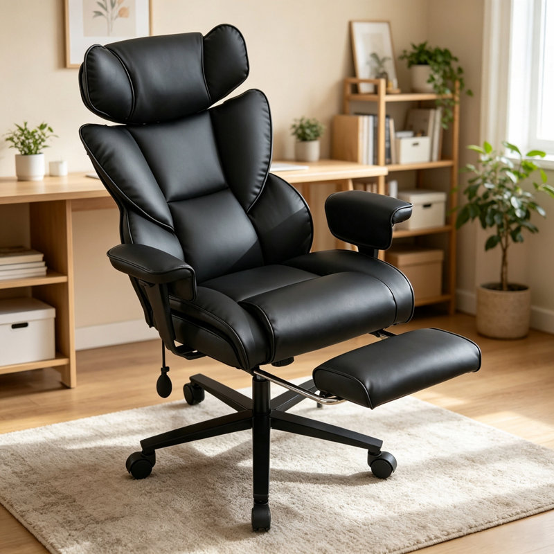 Fauteuil de bureau ergonomique pour joueur avec soutien lombaire et appui-tête réglables en hauteur