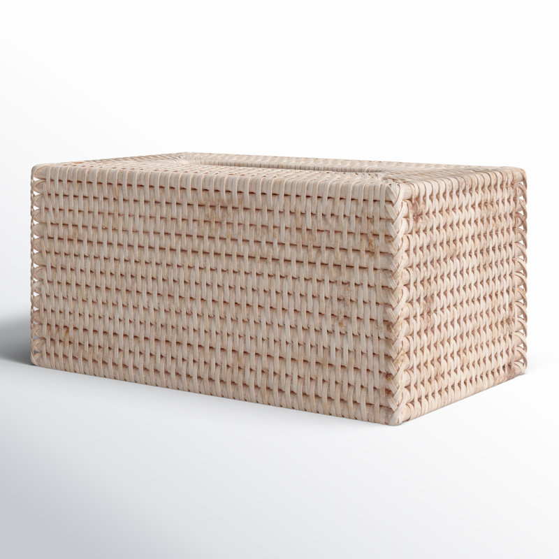 White Wash Rattan Long Tissue Box Cover