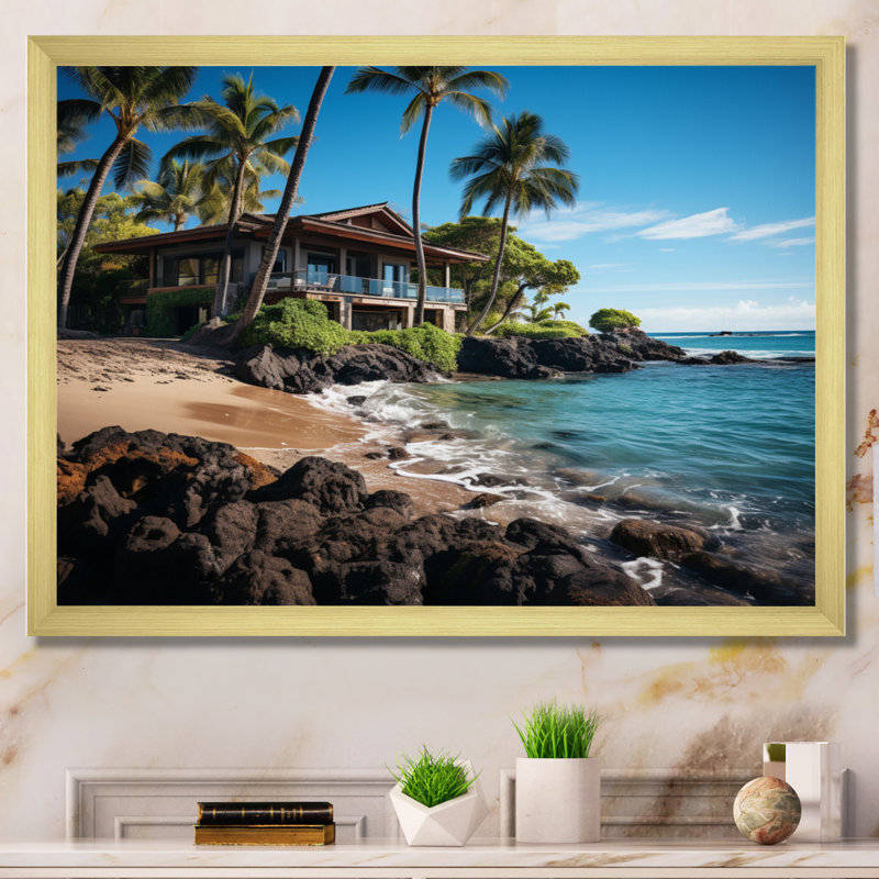 «Hawaii Island Retreat», reproduction sur toile, Cadre doré simple, H 12 po x l 20 po x P 1 po