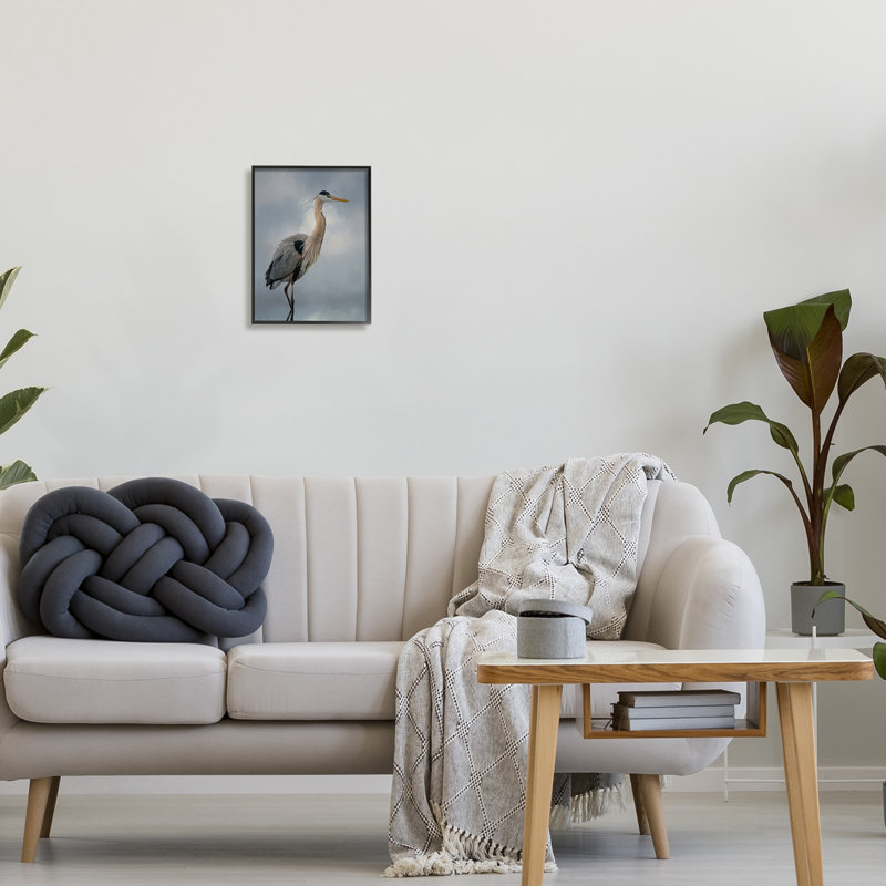 Aigrette perchée, reflet de l'eau - photographie, Cadre flottant noir de jais, H 14 po x l 11 po x P 1,5 po