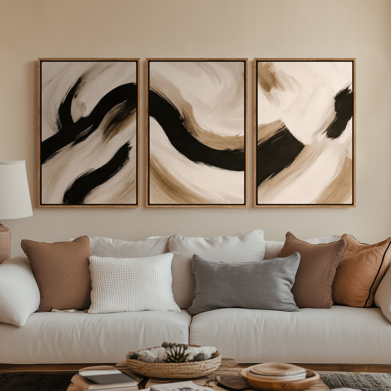 Framed Canvas Wall Art, Vintage Abstract Wall Canvas Prints 24"x36", Natural, 36" H x 24" W