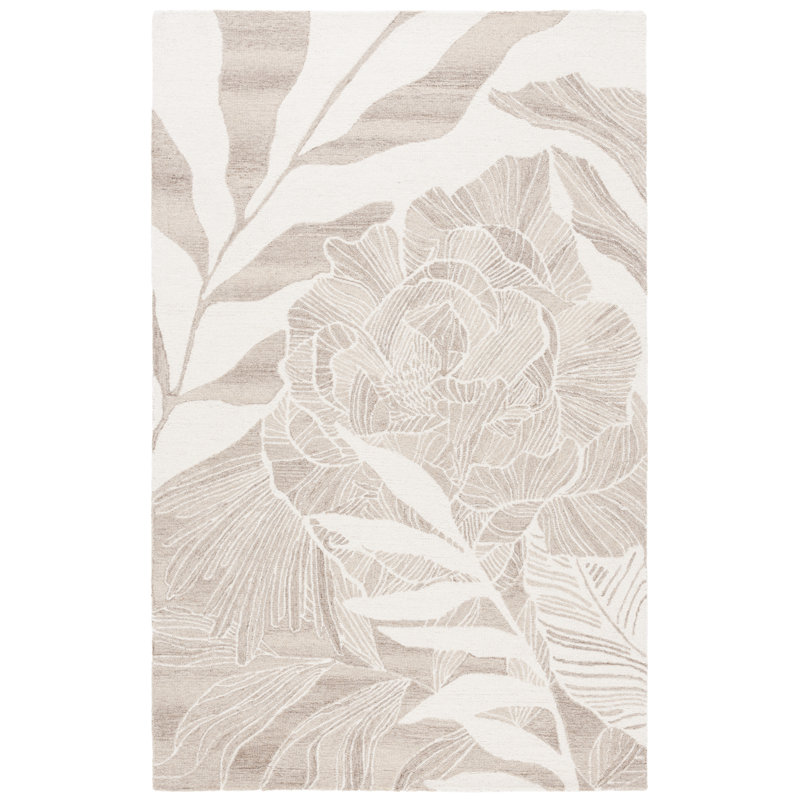 Braddy 741 Hand Tufted Wool/Cotton Floral Rug in Ivory/Beige, Rectangle 5' x 8'