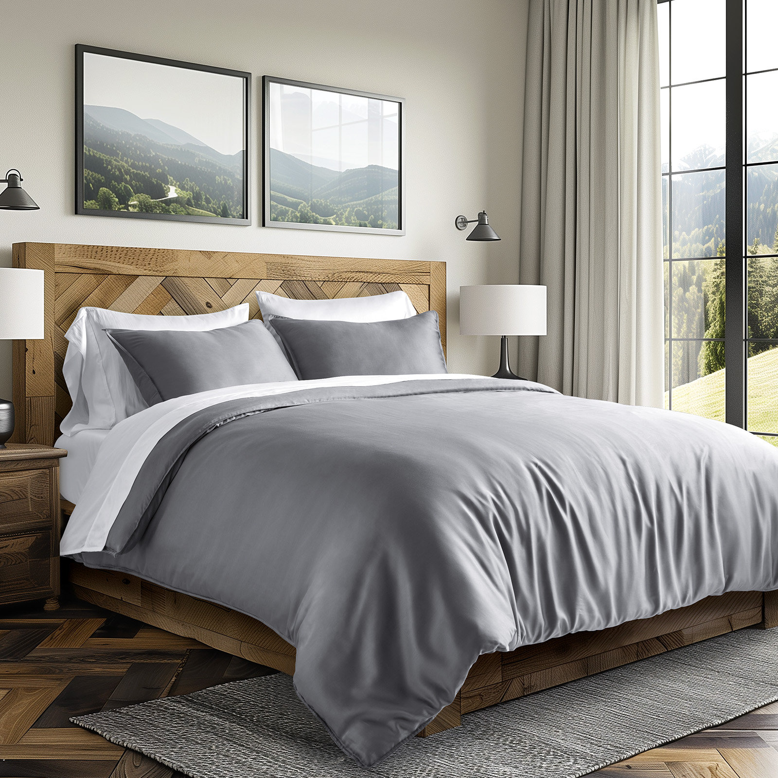 Tencel Lyocell Cooling Duvet Cover Set, Charcoal Gray, Queen Duvet Cover + 2 Queen Shams