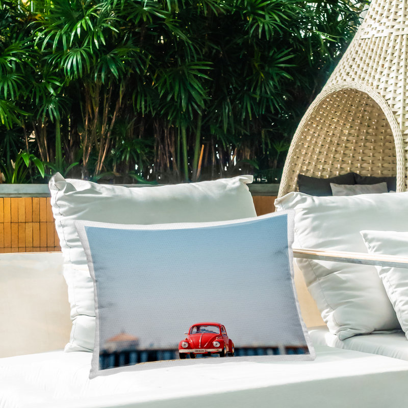 Coussin d'extérieur imprimé de voiture rétro rouge par Ashley Singleton, Voiture 1