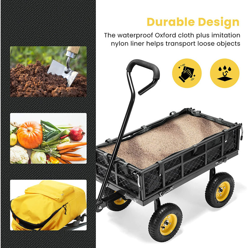 Heavy Duty Black Steel Garden Cart with Pneumatic Wheels