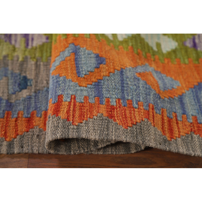 Tapis oriental géométrique en laine Kilim 6 x 8