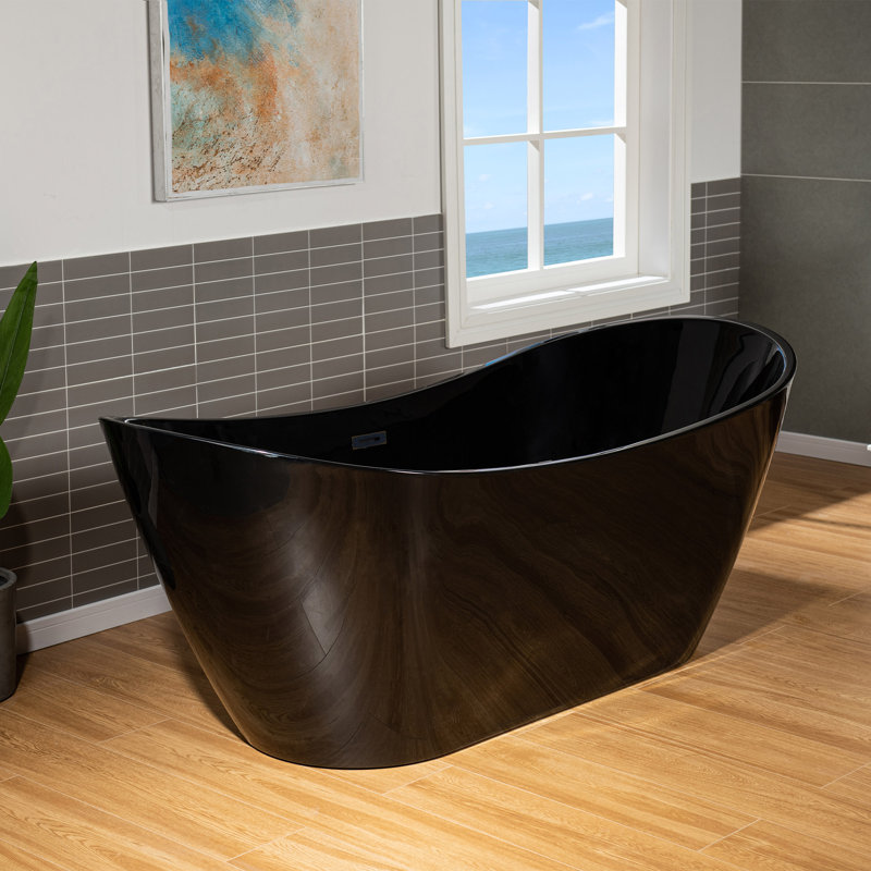 71" x 32" Freestanding Soaking Acrylic Bathtub, Oil Rubbed Bronze, Glossy Black