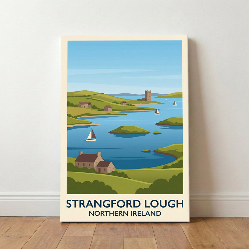 Strangford Lough, Northern Ireland - Romantic Coastal Travel Poster. Giclee Print On Wrapped Canvas. Wall Art, Home Decor - Natural Landmarks, Northern Ireland - Wrapped Canvas Print