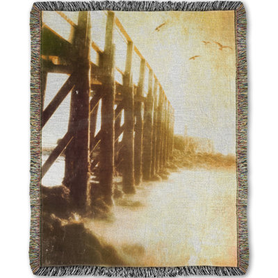 Woven Throw Blanket, Along the Pier by Hal Halli