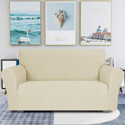 Super Stretch Loveseat Covers (55"-69"), Newest Striped Love Seat Slipcover, Dogs Pet Friendly Anti-Slip Couch Protector Spandex Durable 2 Seater Fabric Sofa Cover (Loveseat)