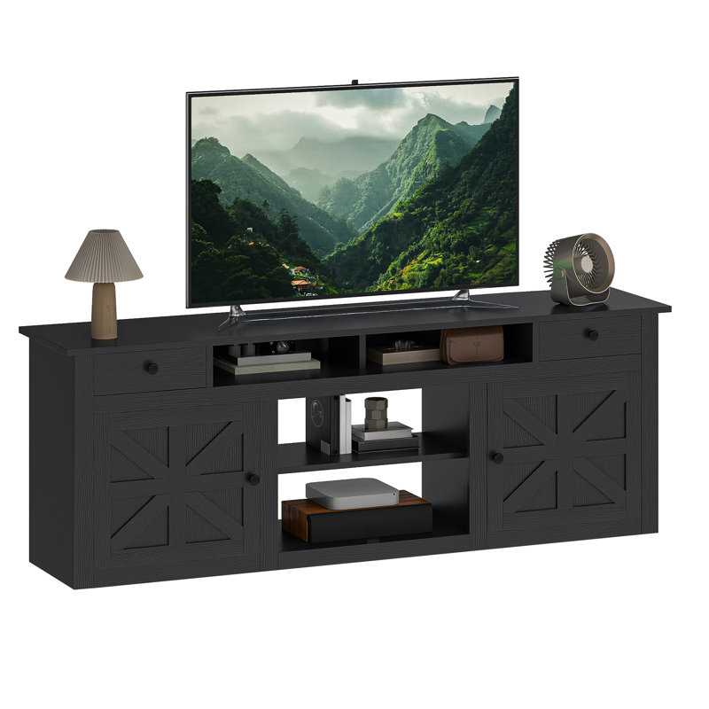Kavita TV Stand with 2 Drawers and Charging Station, 70" W, Black