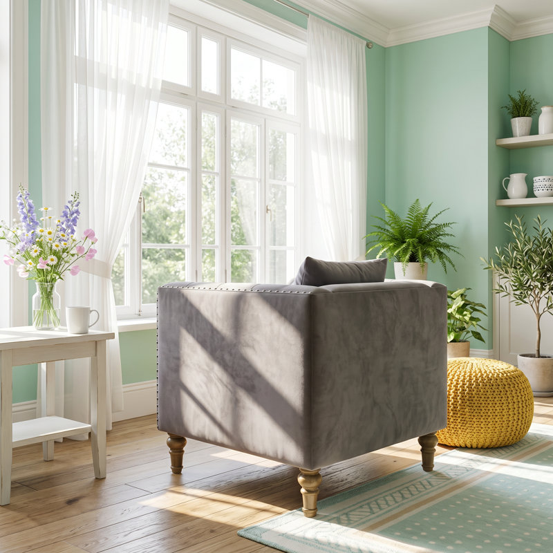 Fauteuil Chesterfield en velours capitonné l 34 po x P 41 po x H 31 po Sidonia