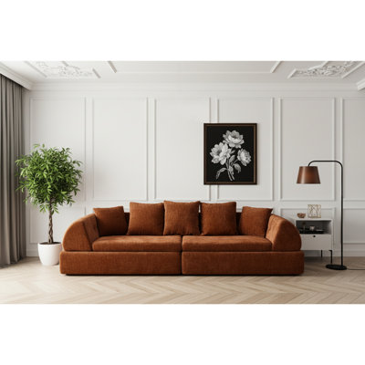 Cloud Modular Orange Sectional With Boneless Curved Couch Style, , 4 Deep Fluffy Medium - Soft Seating Areas, Duty , Foam Filled, No Assembly For Bedroom Spaces In Configuration, Seating, Rating,