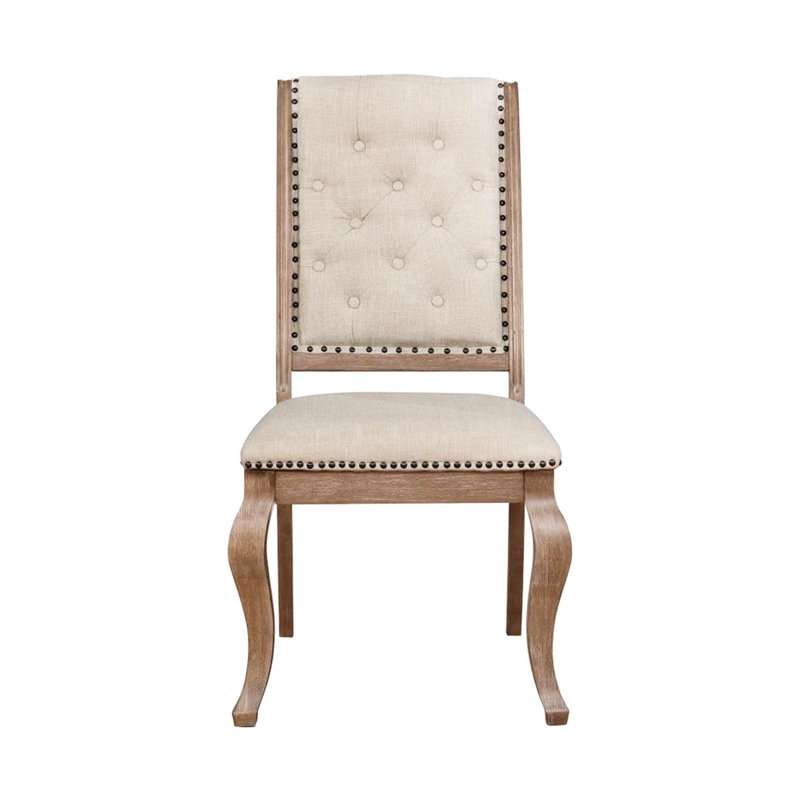 De 2 chaises de salle à manger en tissu crème et finition orge avec capitonnage capitonné
