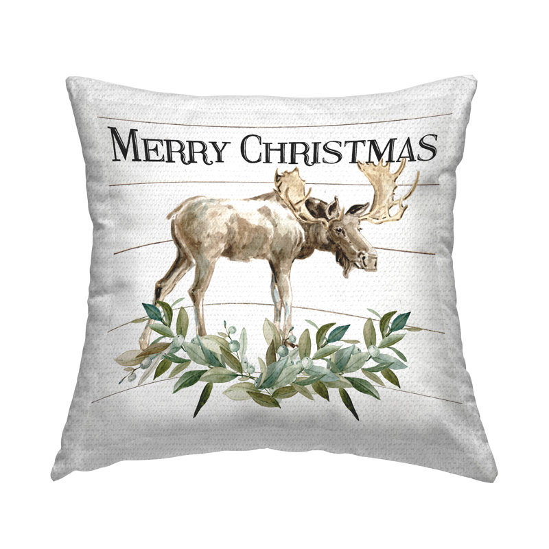 Coussin Merry Christmas Botanical Moose Plank