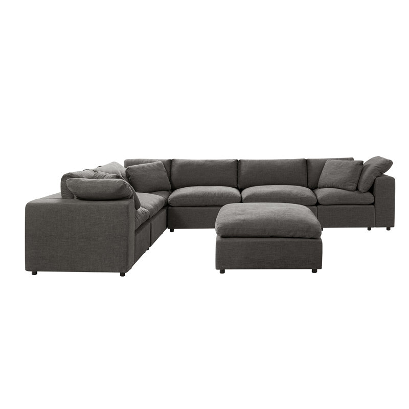 Merritt 157.5"W Modern Cloud Down Filled Oversized Sectional Couches With One Ottoman, Gray Polyester