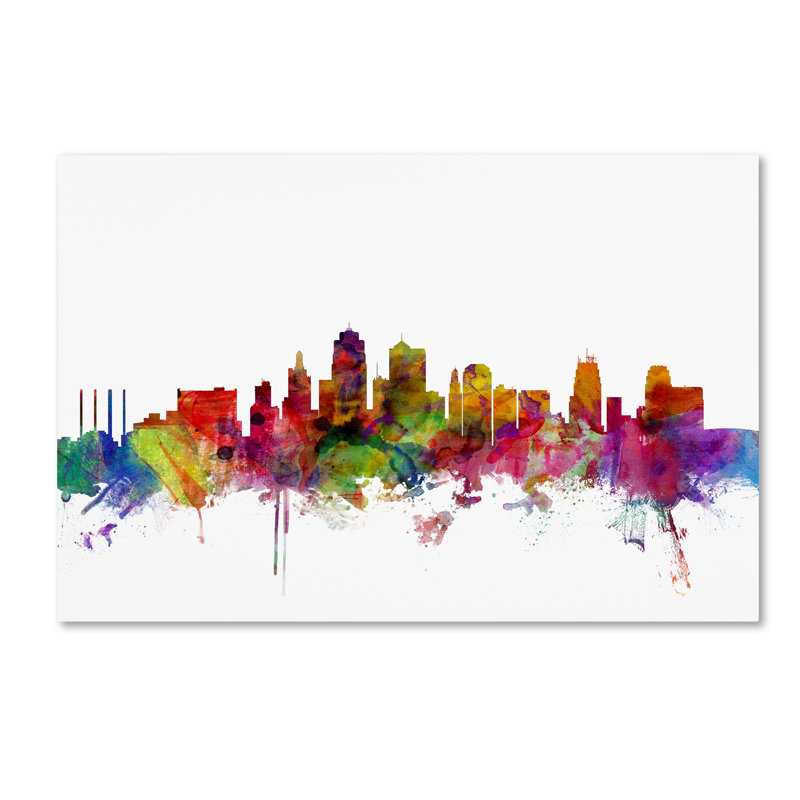 « kansas city horizon », reproduction d’impression sur toile tendue, H 12 po x l 19 po x P 2 po