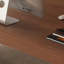 Bureau rectangulaire à 2 tiroirs brun noyer + kaki + argent manufacturé + acier inoxydable-356443468-356443474